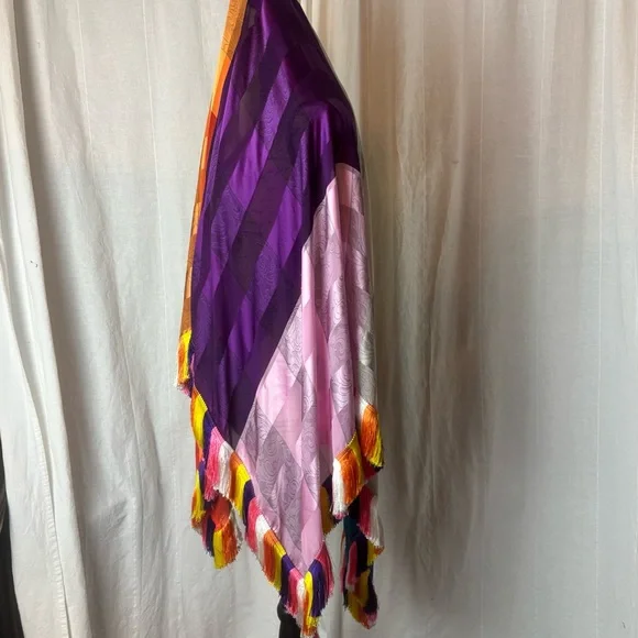 ETRO Silk Multicolor Scarf Fringe Colorblock Paisley 60” Square Boho Gypsy